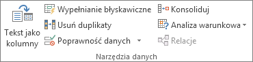 Grupa Narzędzia danych na karcie Dane